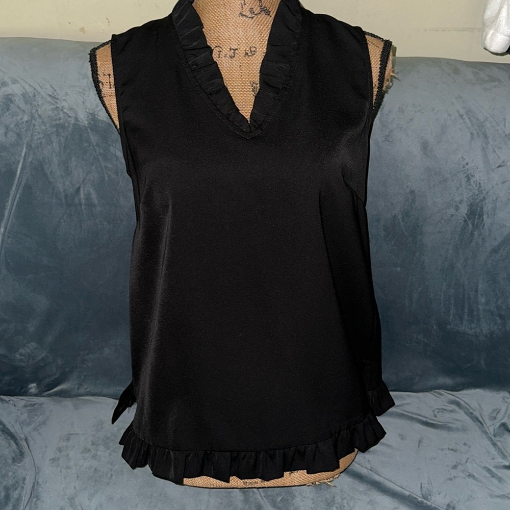 Jade Black Ruffled Sleeveless Blouse